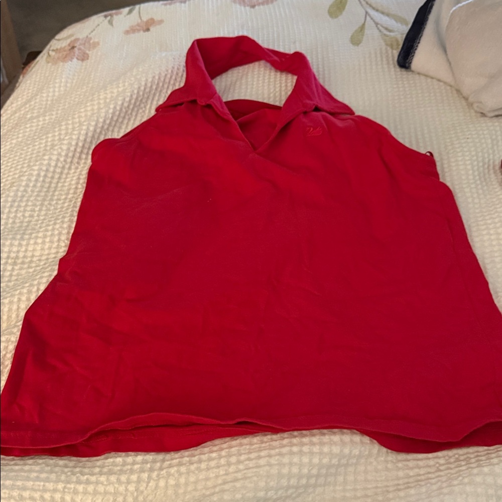 Gloria Vanderbilt Red Sleeveless Stretch halter Top w/a built in shelf bra. XL